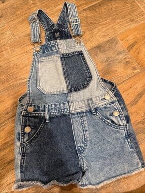 GAP Two-Tone Patchwork Denim Short Overalls - Light & Dark Blue